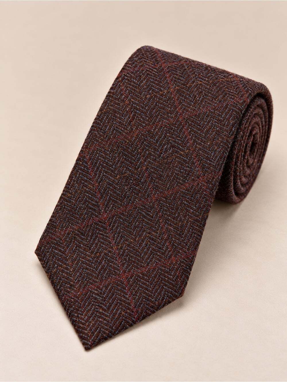 Louis Feraud Paris Wool Necktie Brown Herringbone Vintage Designer Tie